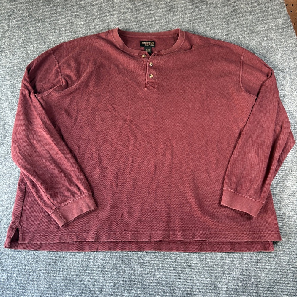 Guide Series Mens 2XL Maroon Waffle Knit Long Sleeve Henley Shirt Cotton 4494
